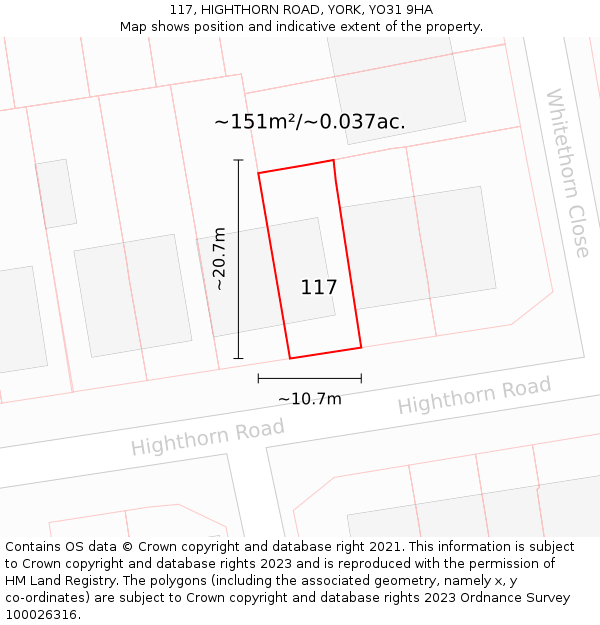117, HIGHTHORN ROAD, YORK, YO31 9HA: Plot and title map