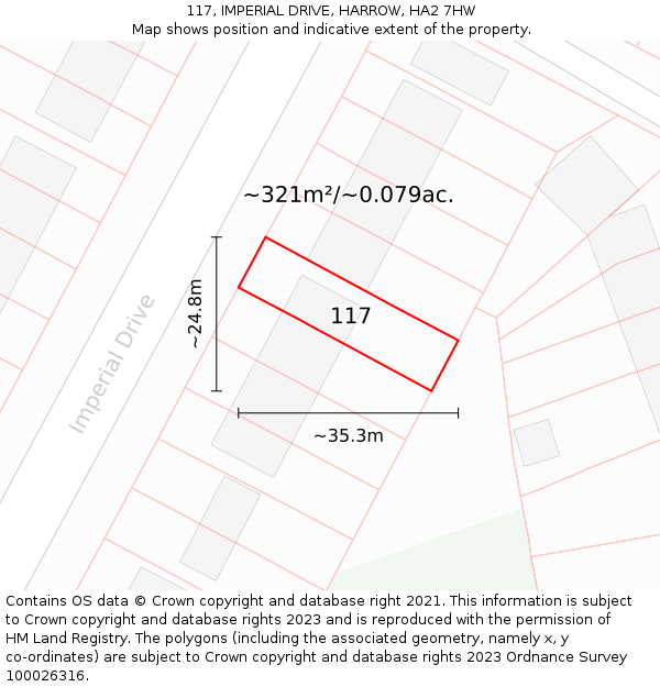 117, IMPERIAL DRIVE, HARROW, HA2 7HW: Plot and title map