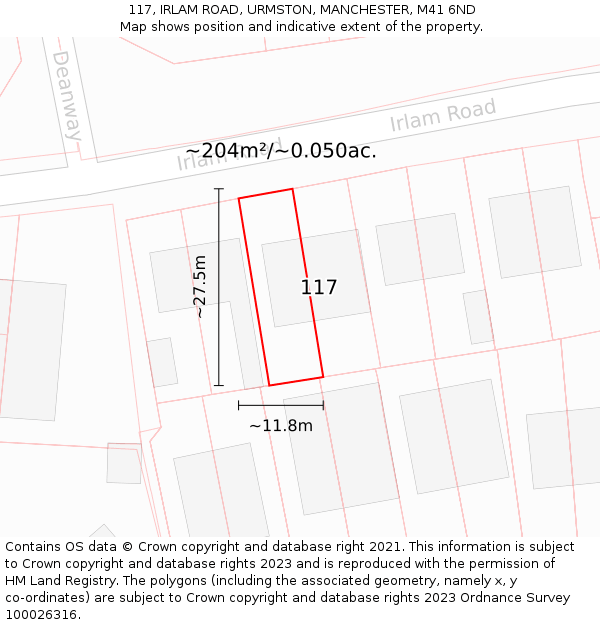 117, IRLAM ROAD, URMSTON, MANCHESTER, M41 6ND: Plot and title map