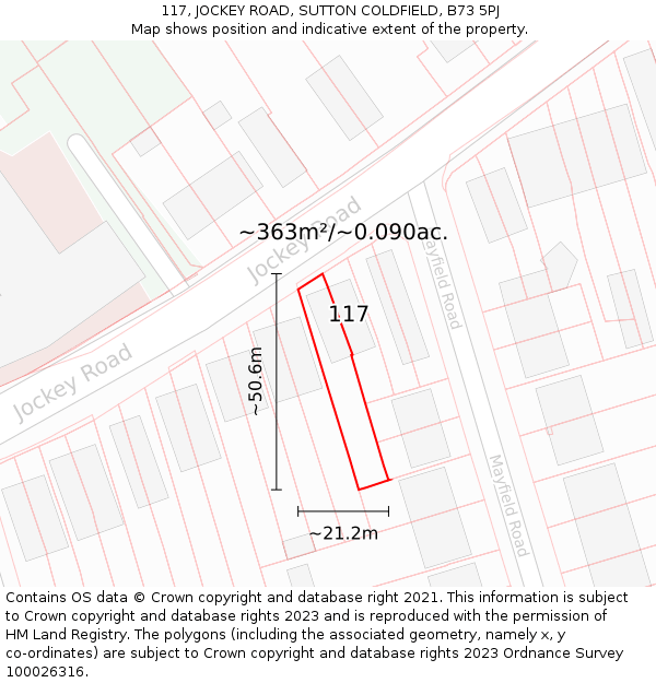 117, JOCKEY ROAD, SUTTON COLDFIELD, B73 5PJ: Plot and title map