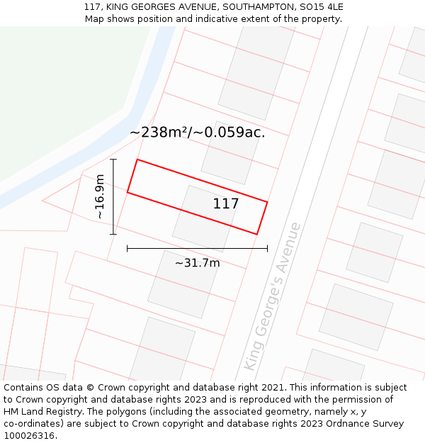 117, KING GEORGES AVENUE, SOUTHAMPTON, SO15 4LE: Plot and title map