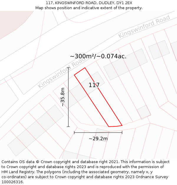 117, KINGSWINFORD ROAD, DUDLEY, DY1 2EX: Plot and title map