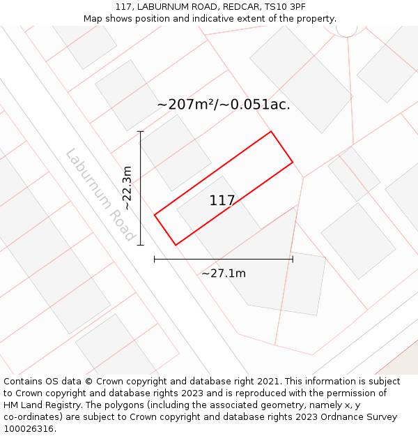 117, LABURNUM ROAD, REDCAR, TS10 3PF: Plot and title map