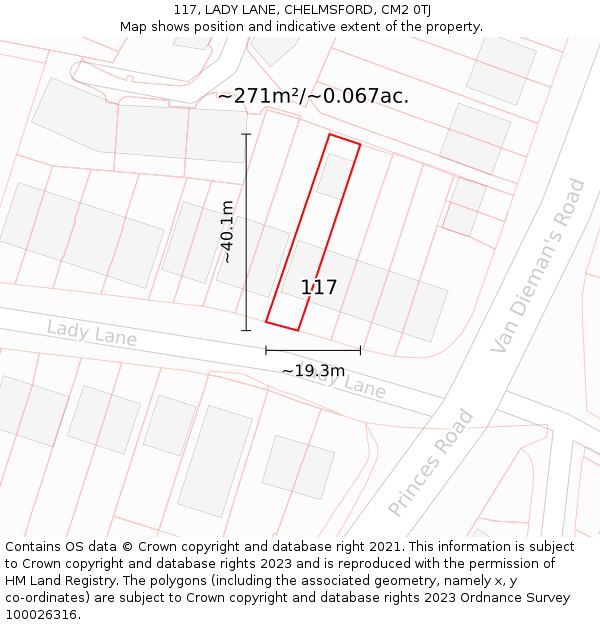 117, LADY LANE, CHELMSFORD, CM2 0TJ: Plot and title map