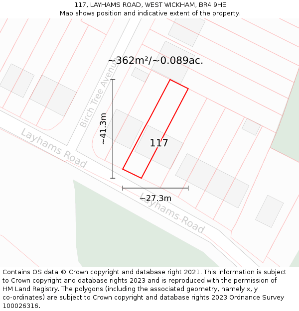 117, LAYHAMS ROAD, WEST WICKHAM, BR4 9HE: Plot and title map