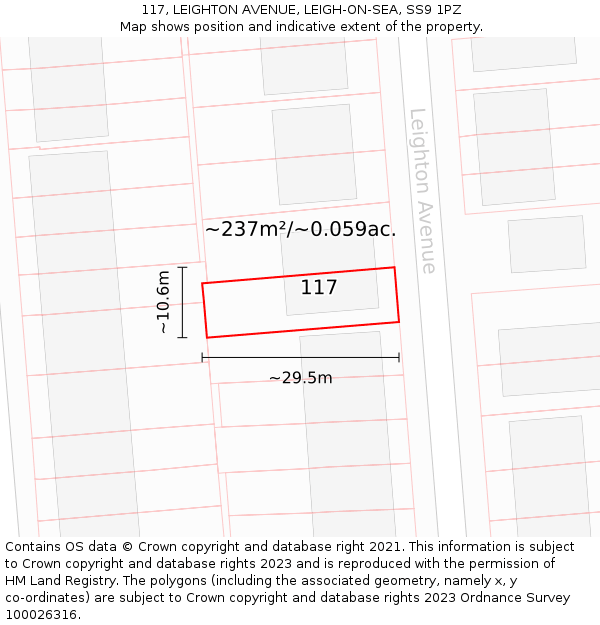 117, LEIGHTON AVENUE, LEIGH-ON-SEA, SS9 1PZ: Plot and title map