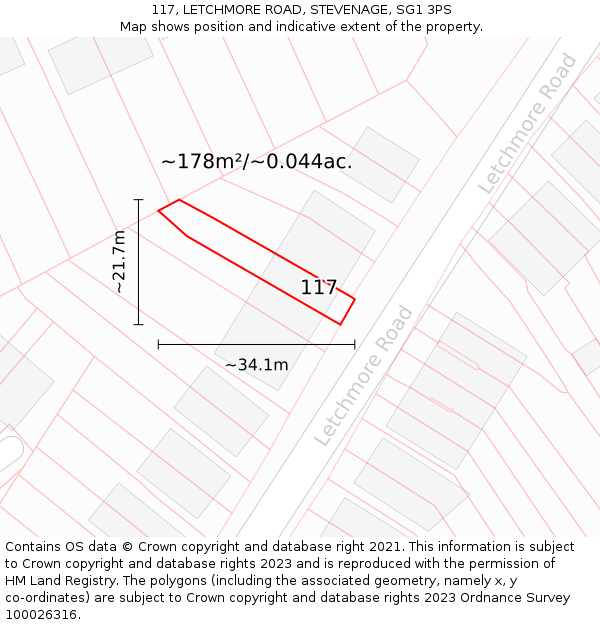 117, LETCHMORE ROAD, STEVENAGE, SG1 3PS: Plot and title map