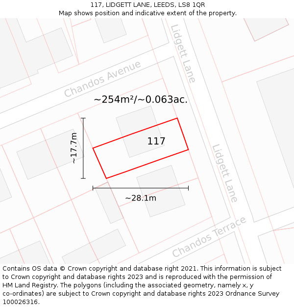 117, LIDGETT LANE, LEEDS, LS8 1QR: Plot and title map