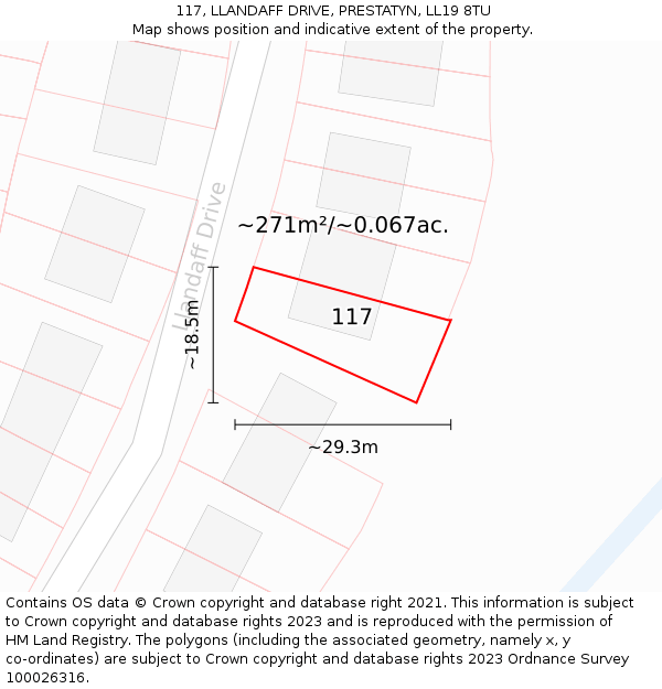 117, LLANDAFF DRIVE, PRESTATYN, LL19 8TU: Plot and title map