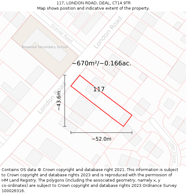 117, LONDON ROAD, DEAL, CT14 9TR: Plot and title map