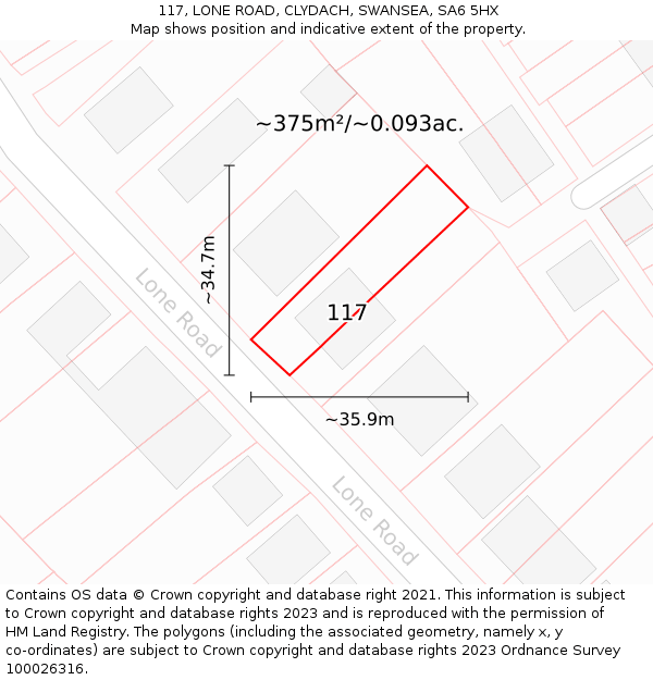 117, LONE ROAD, CLYDACH, SWANSEA, SA6 5HX: Plot and title map