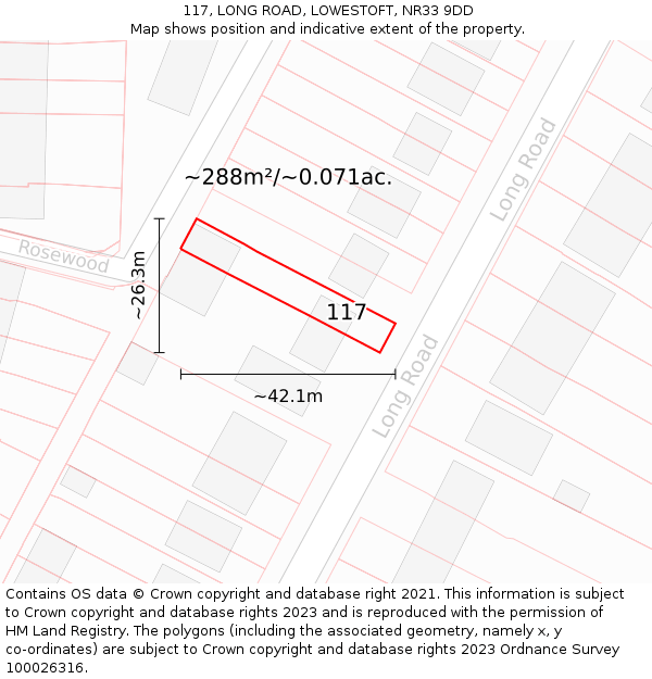 117, LONG ROAD, LOWESTOFT, NR33 9DD: Plot and title map