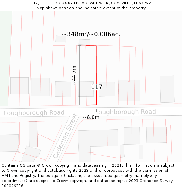 117, LOUGHBOROUGH ROAD, WHITWICK, COALVILLE, LE67 5AS: Plot and title map