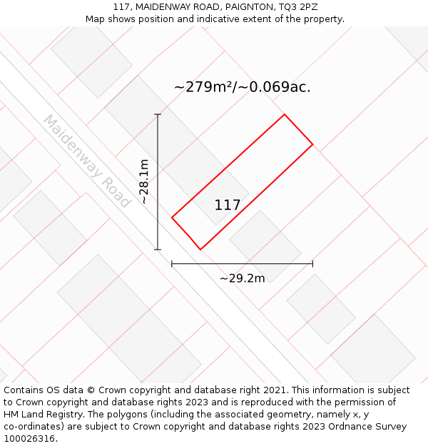 117, MAIDENWAY ROAD, PAIGNTON, TQ3 2PZ: Plot and title map