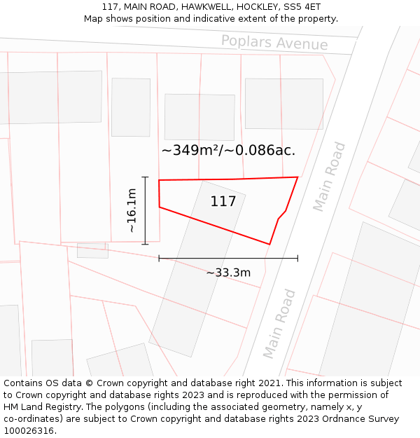 117, MAIN ROAD, HAWKWELL, HOCKLEY, SS5 4ET: Plot and title map