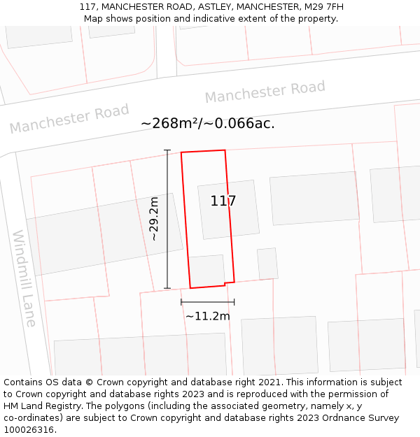 117, MANCHESTER ROAD, ASTLEY, MANCHESTER, M29 7FH: Plot and title map