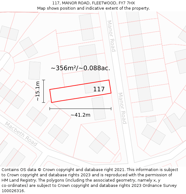 117, MANOR ROAD, FLEETWOOD, FY7 7HX: Plot and title map