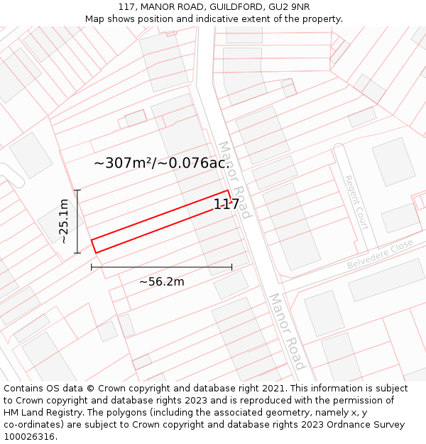 117, MANOR ROAD, GUILDFORD, GU2 9NR: Plot and title map