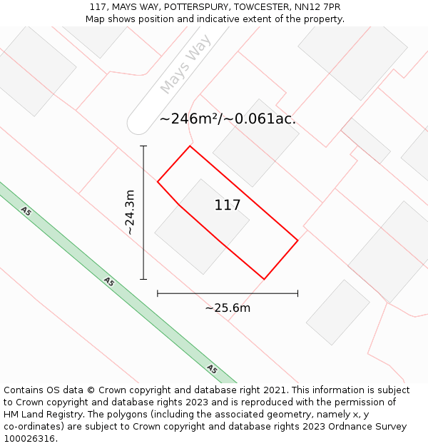 117, MAYS WAY, POTTERSPURY, TOWCESTER, NN12 7PR: Plot and title map