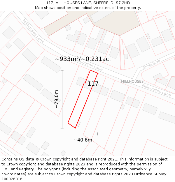 117, MILLHOUSES LANE, SHEFFIELD, S7 2HD: Plot and title map