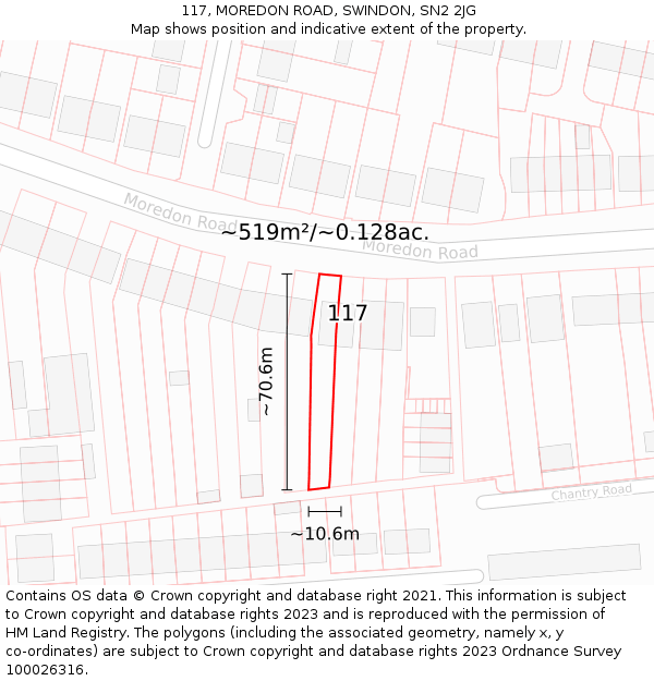 117, MOREDON ROAD, SWINDON, SN2 2JG: Plot and title map