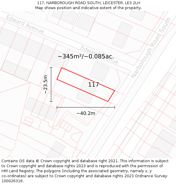 117, NARBOROUGH ROAD SOUTH, LEICESTER, LE3 2LH: Plot and title map