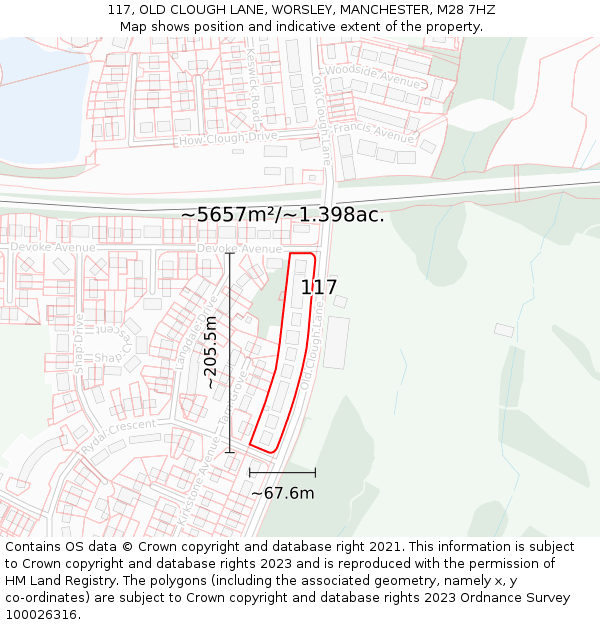 117, OLD CLOUGH LANE, WORSLEY, MANCHESTER, M28 7HZ: Plot and title map