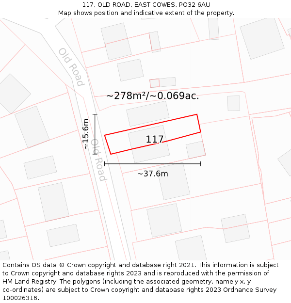 117, OLD ROAD, EAST COWES, PO32 6AU: Plot and title map