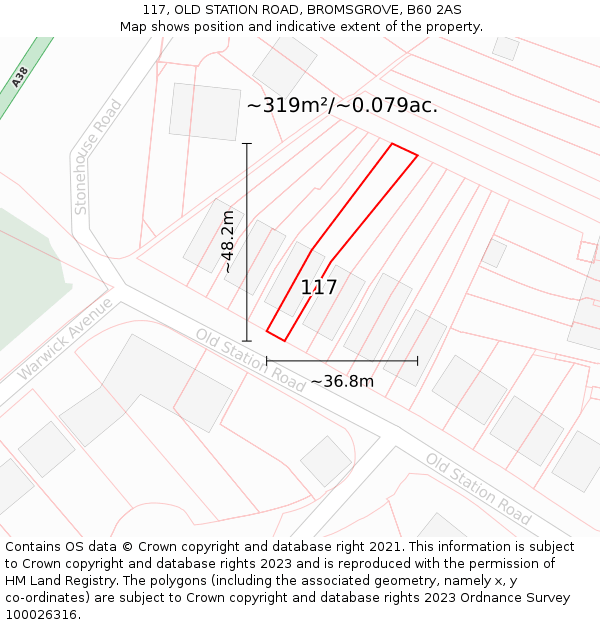 117, OLD STATION ROAD, BROMSGROVE, B60 2AS: Plot and title map