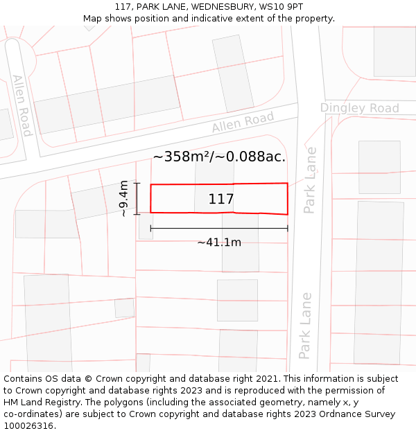 117, PARK LANE, WEDNESBURY, WS10 9PT: Plot and title map