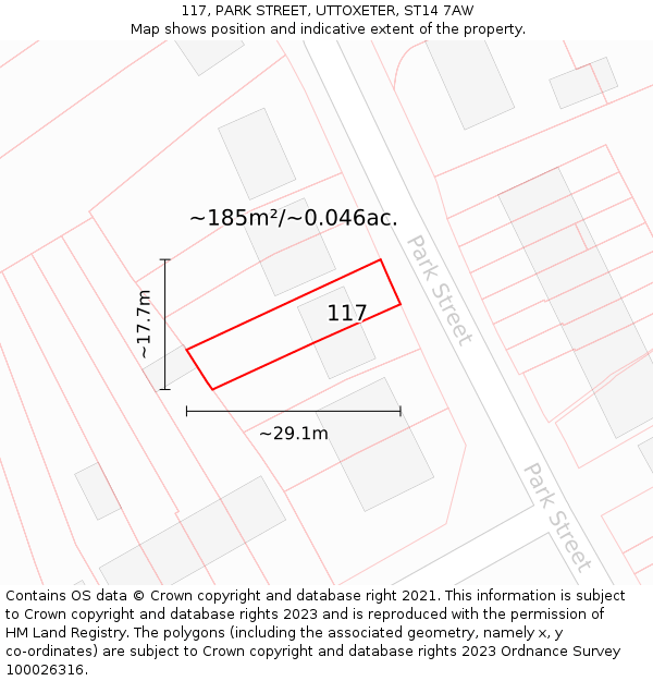 117, PARK STREET, UTTOXETER, ST14 7AW: Plot and title map