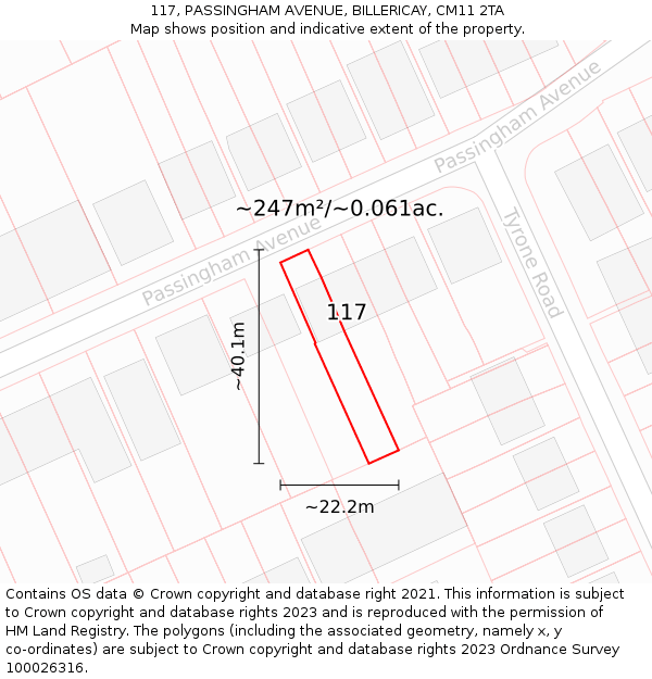 117, PASSINGHAM AVENUE, BILLERICAY, CM11 2TA: Plot and title map