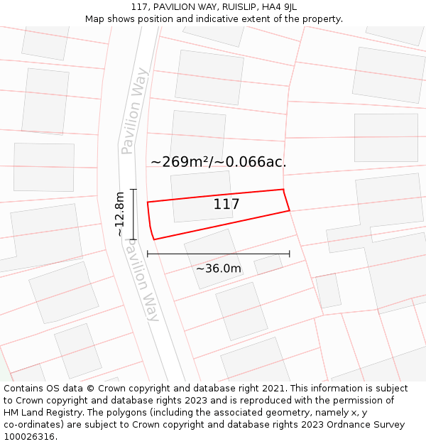 117, PAVILION WAY, RUISLIP, HA4 9JL: Plot and title map