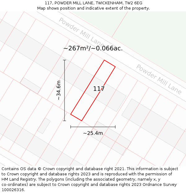 117, POWDER MILL LANE, TWICKENHAM, TW2 6EG: Plot and title map