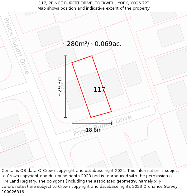 117, PRINCE RUPERT DRIVE, TOCKWITH, YORK, YO26 7PT: Plot and title map