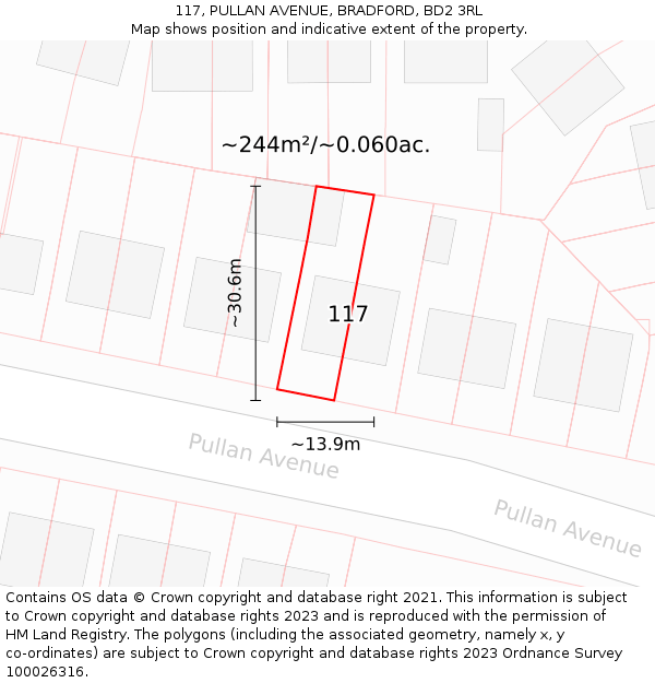 117, PULLAN AVENUE, BRADFORD, BD2 3RL: Plot and title map