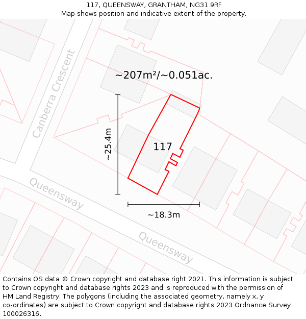 117, QUEENSWAY, GRANTHAM, NG31 9RF: Plot and title map