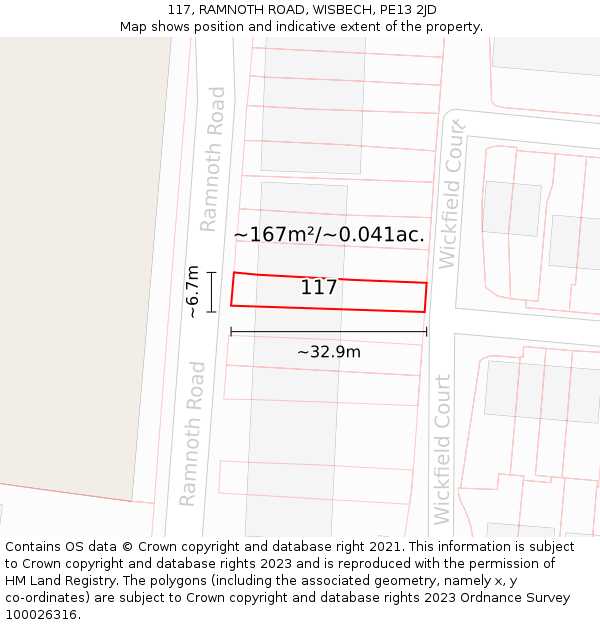 117, RAMNOTH ROAD, WISBECH, PE13 2JD: Plot and title map