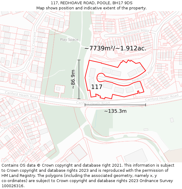 117, REDHOAVE ROAD, POOLE, BH17 9DS: Plot and title map