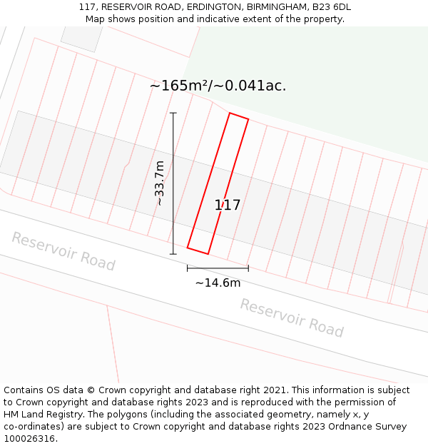 117, RESERVOIR ROAD, ERDINGTON, BIRMINGHAM, B23 6DL: Plot and title map