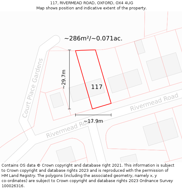 117, RIVERMEAD ROAD, OXFORD, OX4 4UG: Plot and title map