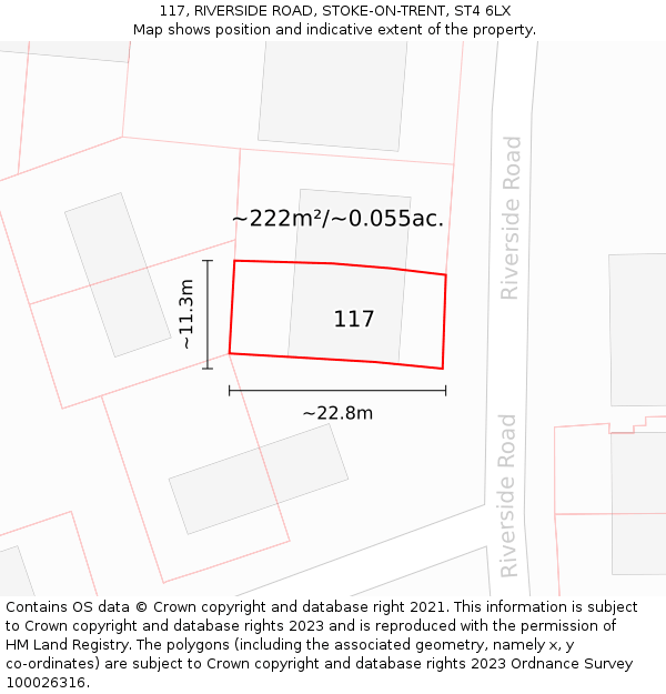 117, RIVERSIDE ROAD, STOKE-ON-TRENT, ST4 6LX: Plot and title map