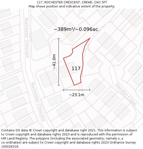 117, ROCHESTER CRESCENT, CREWE, CW1 5FT: Plot and title map