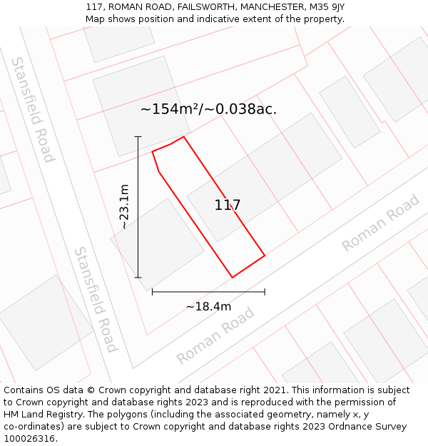 117, ROMAN ROAD, FAILSWORTH, MANCHESTER, M35 9JY: Plot and title map