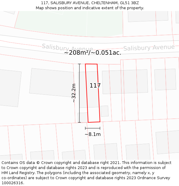 117, SALISBURY AVENUE, CHELTENHAM, GL51 3BZ: Plot and title map