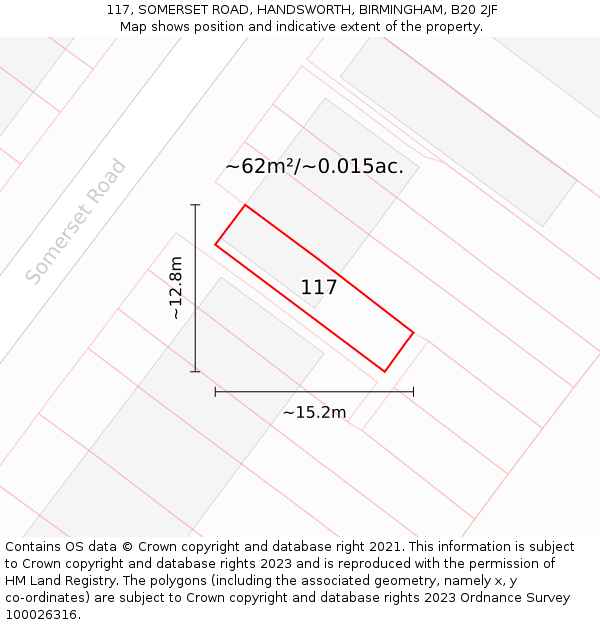 117, SOMERSET ROAD, HANDSWORTH, BIRMINGHAM, B20 2JF: Plot and title map