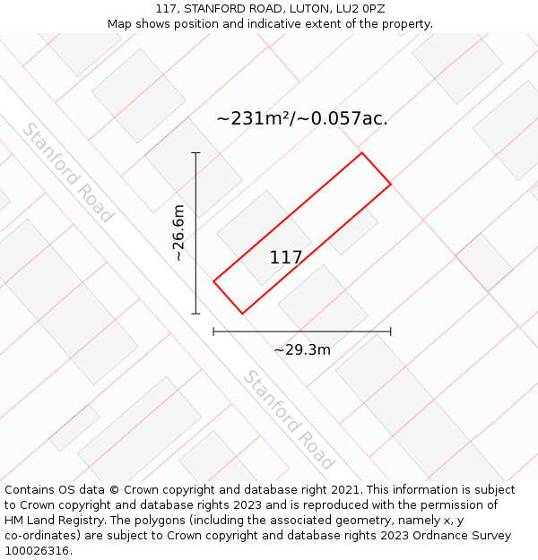 117, STANFORD ROAD, LUTON, LU2 0PZ: Plot and title map