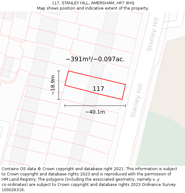 117, STANLEY HILL, AMERSHAM, HP7 9HQ: Plot and title map