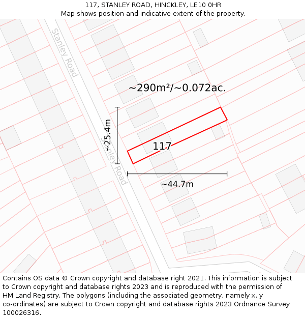 117, STANLEY ROAD, HINCKLEY, LE10 0HR: Plot and title map