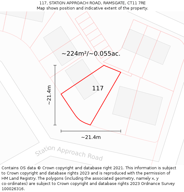 117, STATION APPROACH ROAD, RAMSGATE, CT11 7RE: Plot and title map